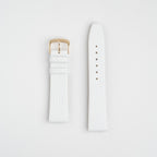 White Mayfair Lizard watch strap, laid flat with its buckle