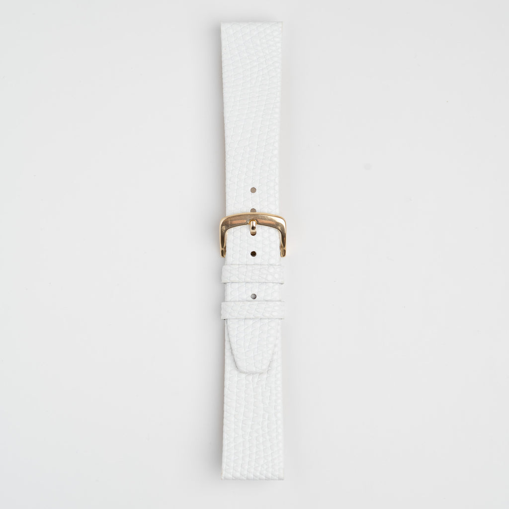 White Mayfair Lizard watch strap, buckled, front view