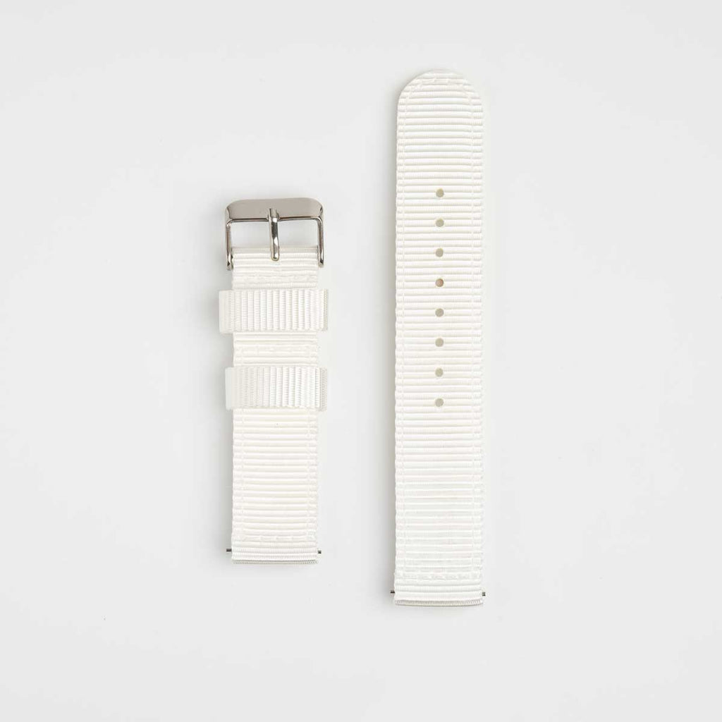Nylon Quick Release White Watch Strap, both pieces laid flat