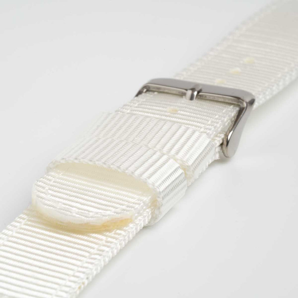Nylon Quick Release White Watch Strap, buckled up, front view