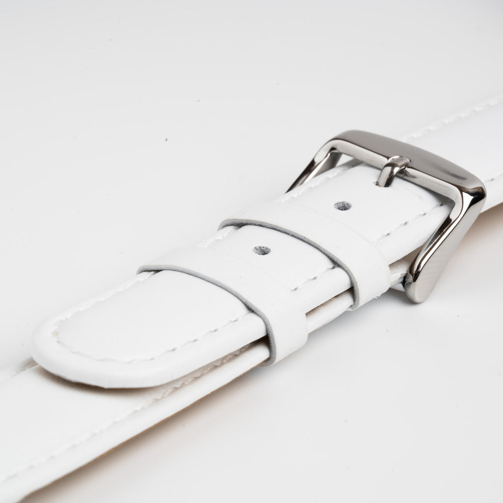 Henley White Watch Strap, close-up of the buckle and keepers
