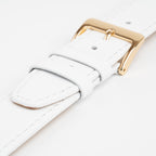 White Mayfair Subtle watch strap, close-up of the buckle and keepers
