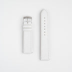 White Mayfair Subtle Quick Release watch strap, laid flat with its buckle