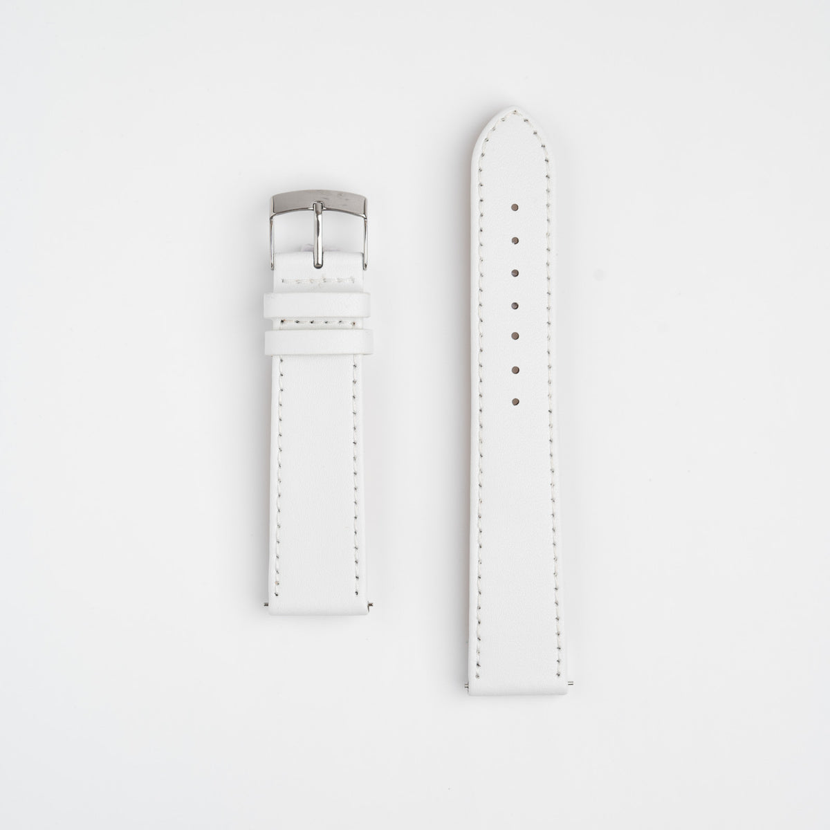 White Mayfair Subtle Quick Release watch strap, laid flat with its buckle