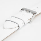 Windsor Smooth White Watch Strap, close-up of the buckle and keepers