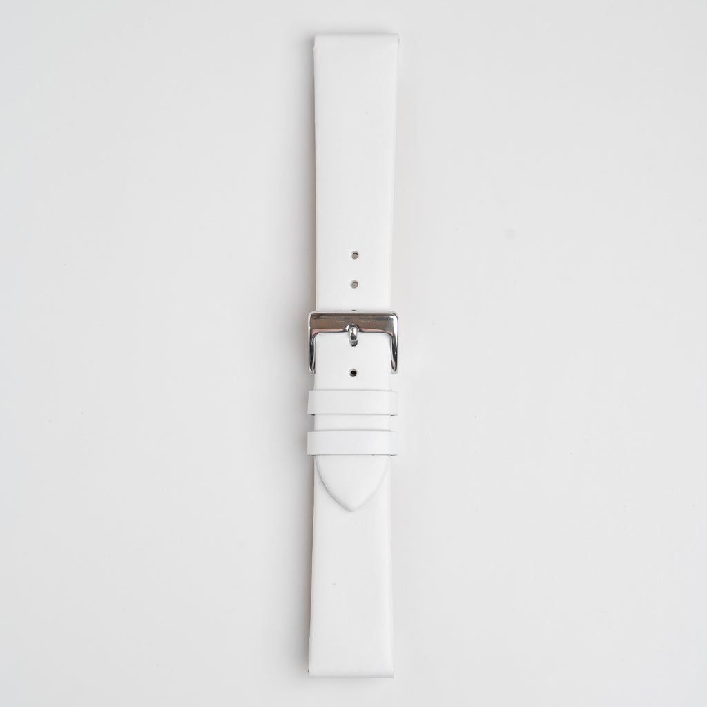 Windsor Smooth White Watch Strap, buckled up, front view