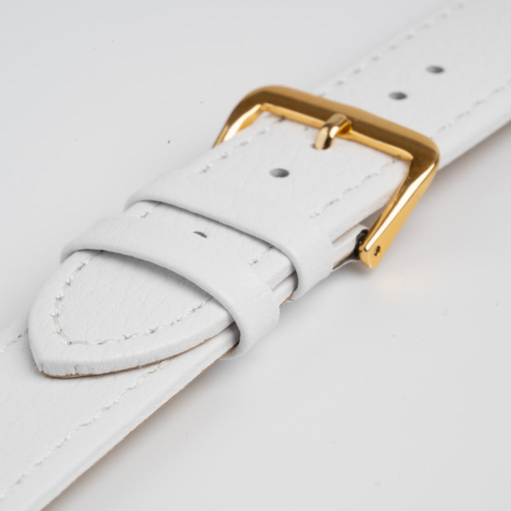 Buffalo Value White Watch Strap, close-up of the buckle and keepers