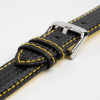Anthracite Carbon Yellow Watch Strap, close-up of the buckle and keepers