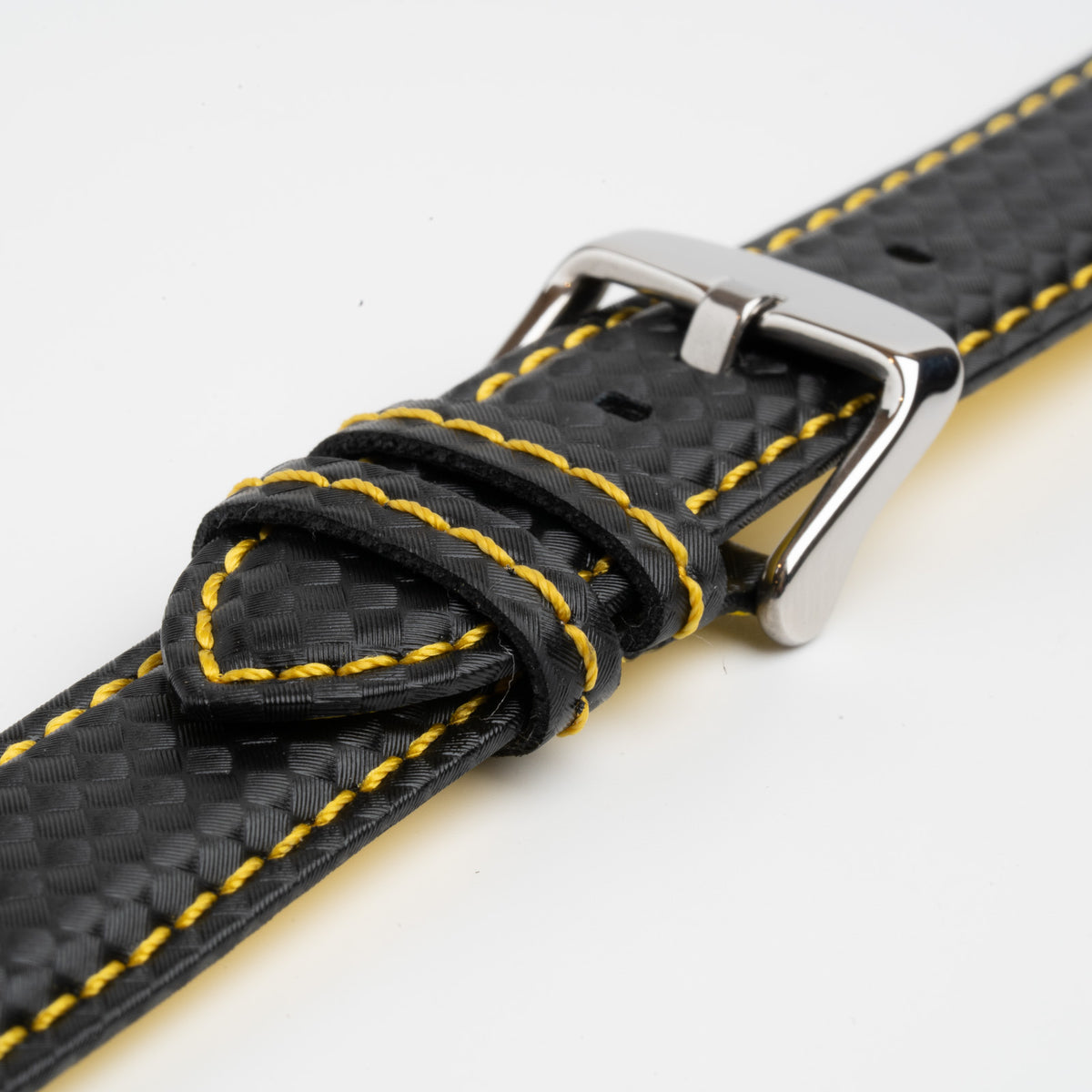 Anthracite Carbon Yellow Watch Strap, close-up of the buckle and keepers