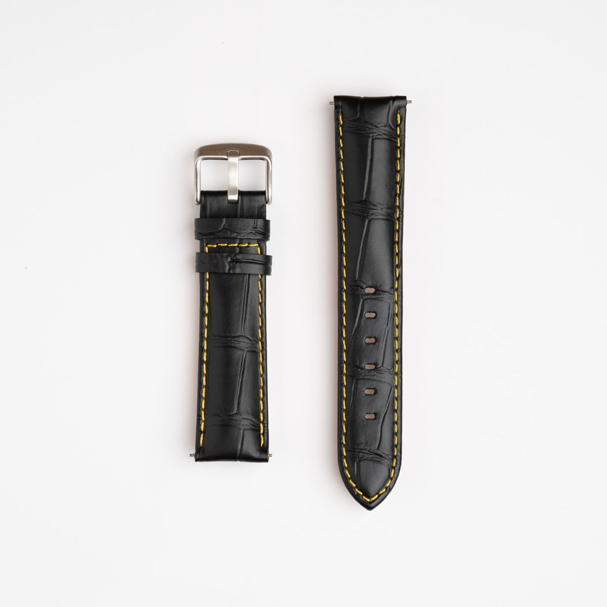 Silverstone Loop Quick Release Black Watch Strap, Yellow Stitch