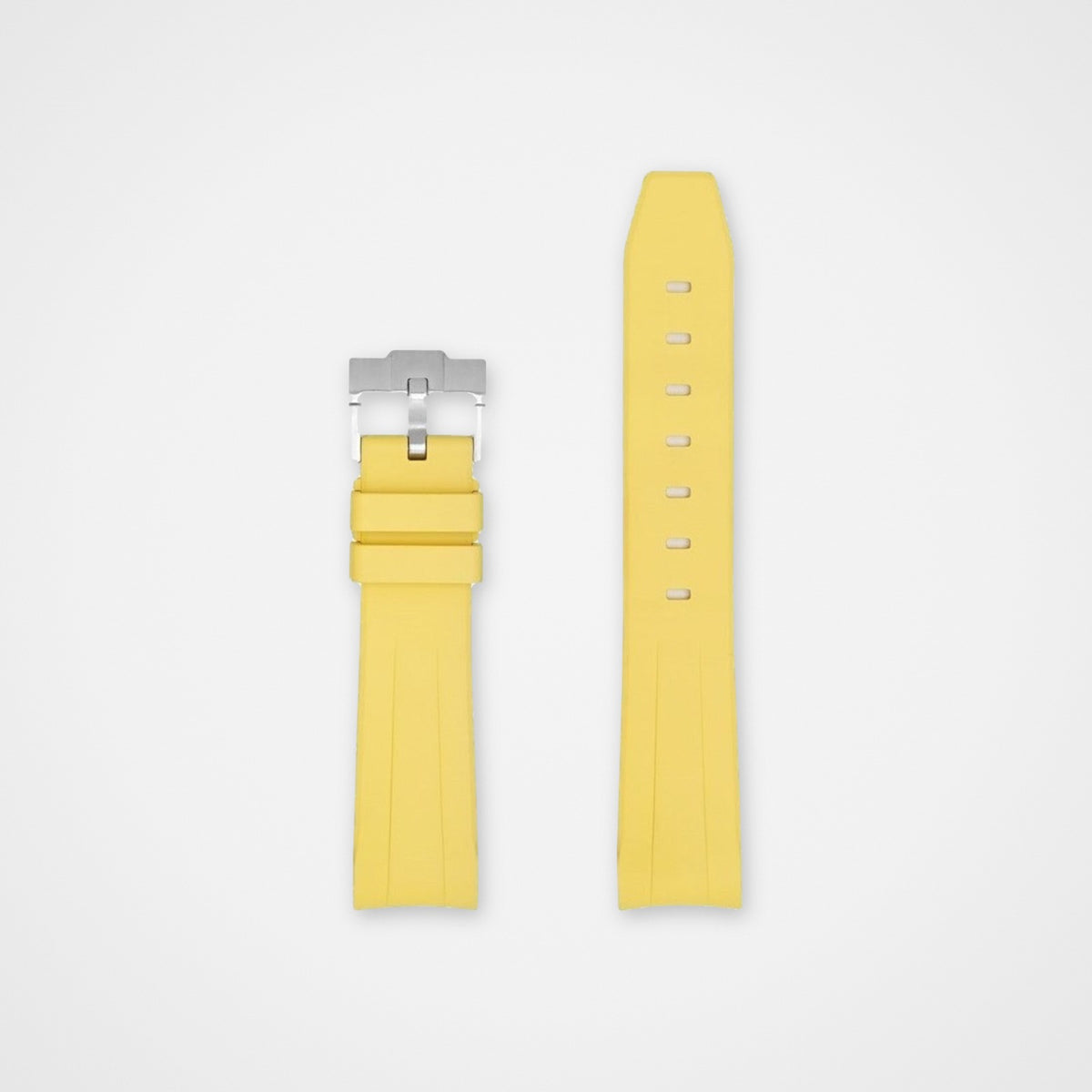 Yellow Salcombe FKM rubber watch strap, both pieces laid flat