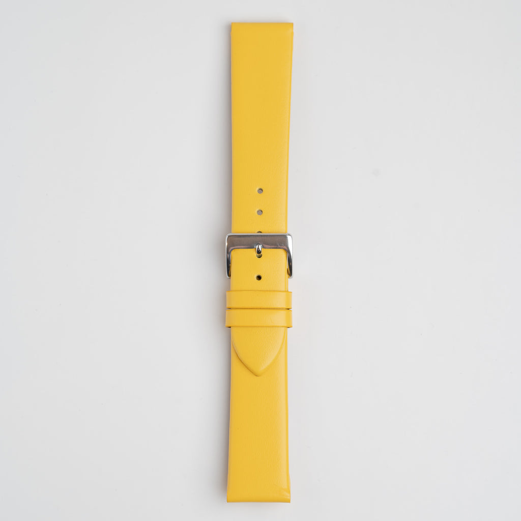 Windsor Smooth Yellow Watch Strap, buckled up, front view
