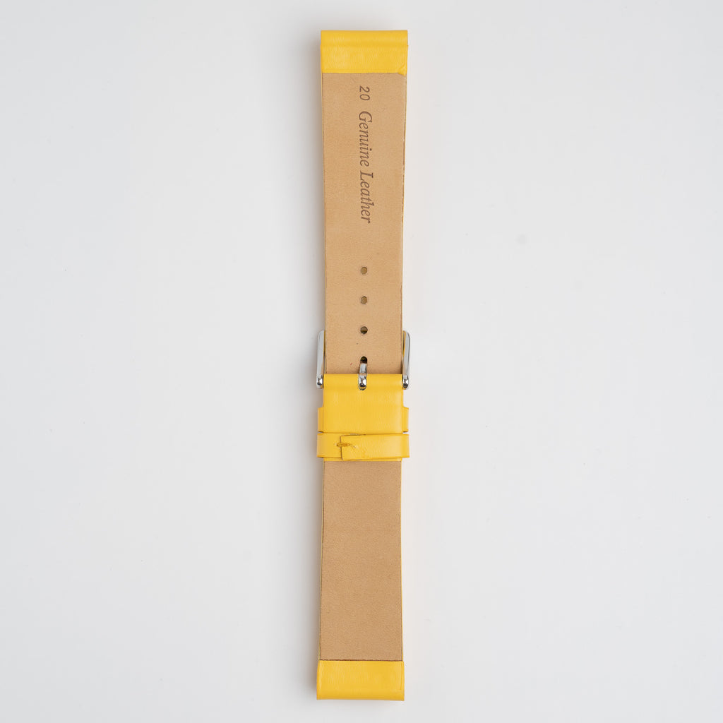 Windsor Smooth Yellow Watch Strap, underside showing the lining