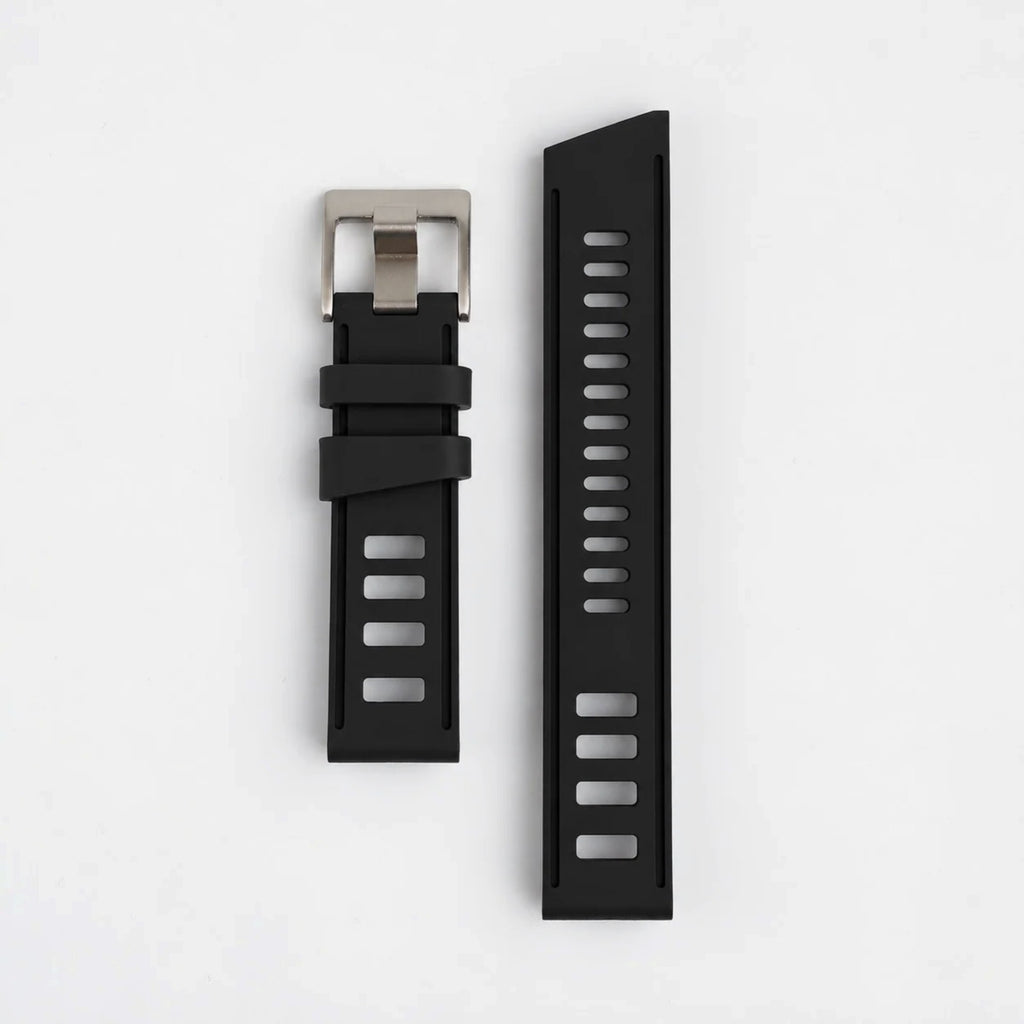 Black Submerge ISO Dive silicone watch strap, laid flat