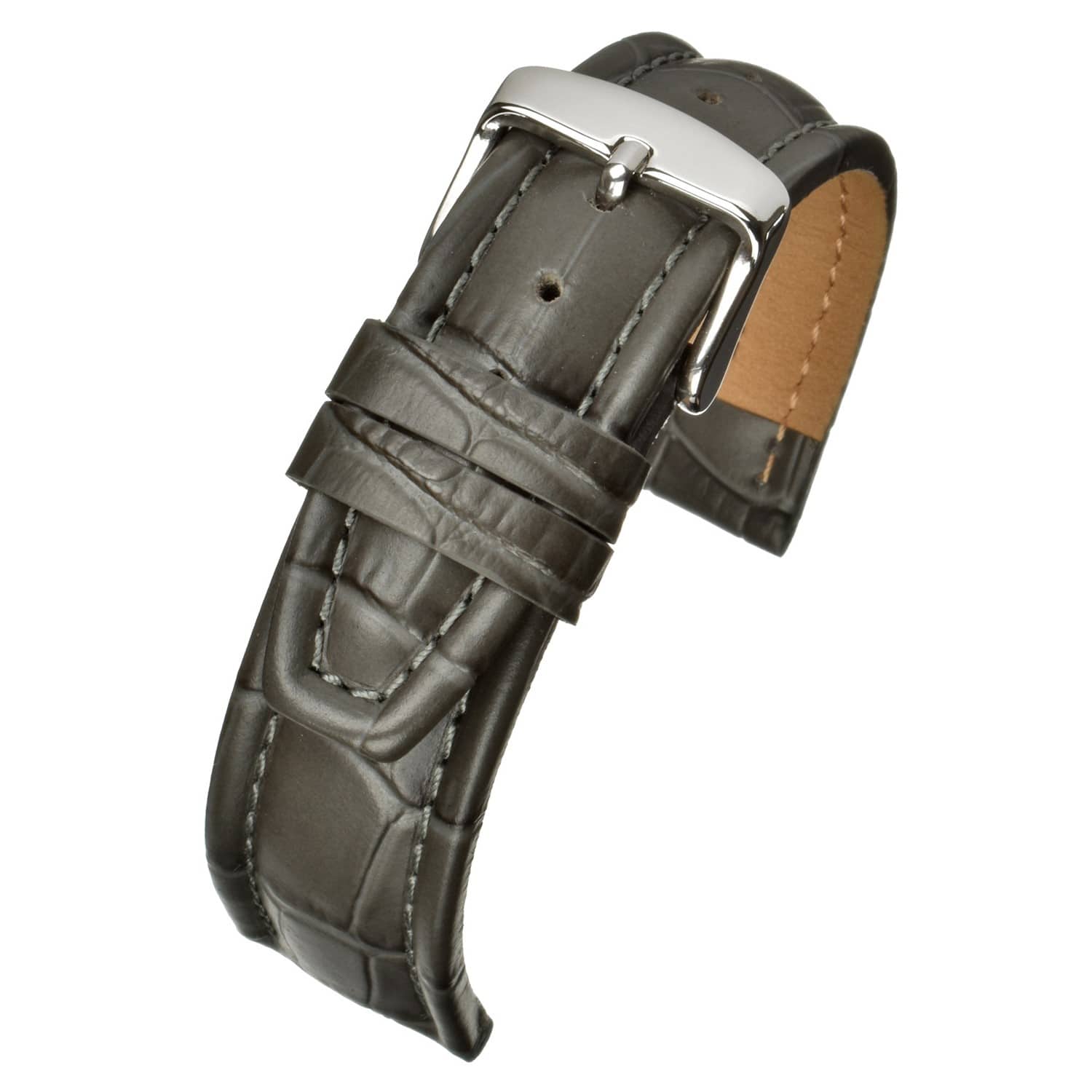 Grey Matt Padded Crocodile Grain Watch Strap