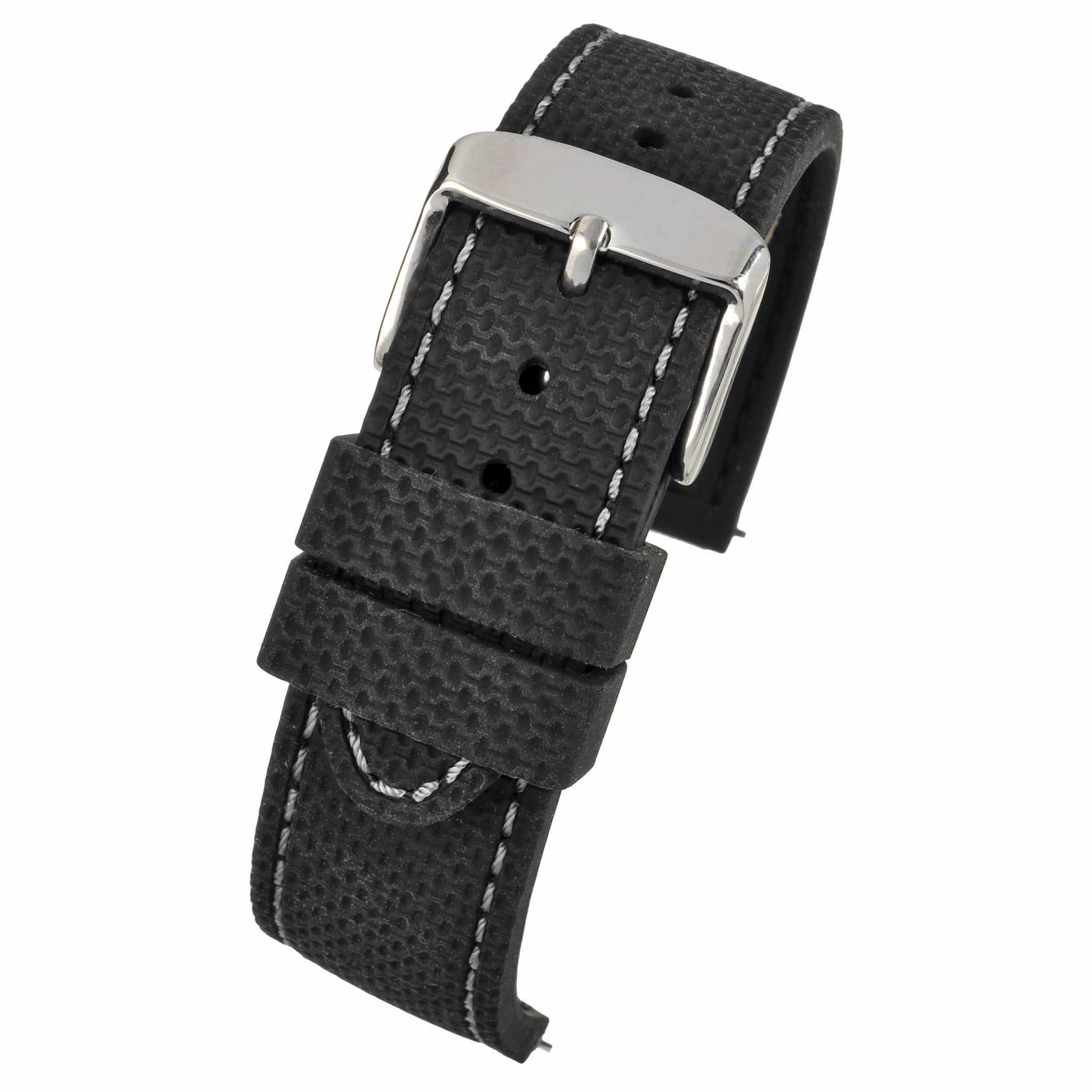 Silicone Grey Stitched Quick Release Watch Strap